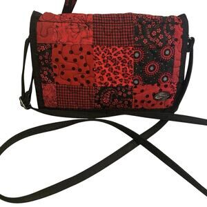 Donna Sharp Quilted Black Red Floral Crossbody Wallet Purse Cards Holder VTG